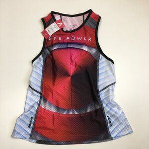 NWT PRIMAL Fitted Multi-Color Print Full Zip Stretchy Triathlon Active Top Shirt
